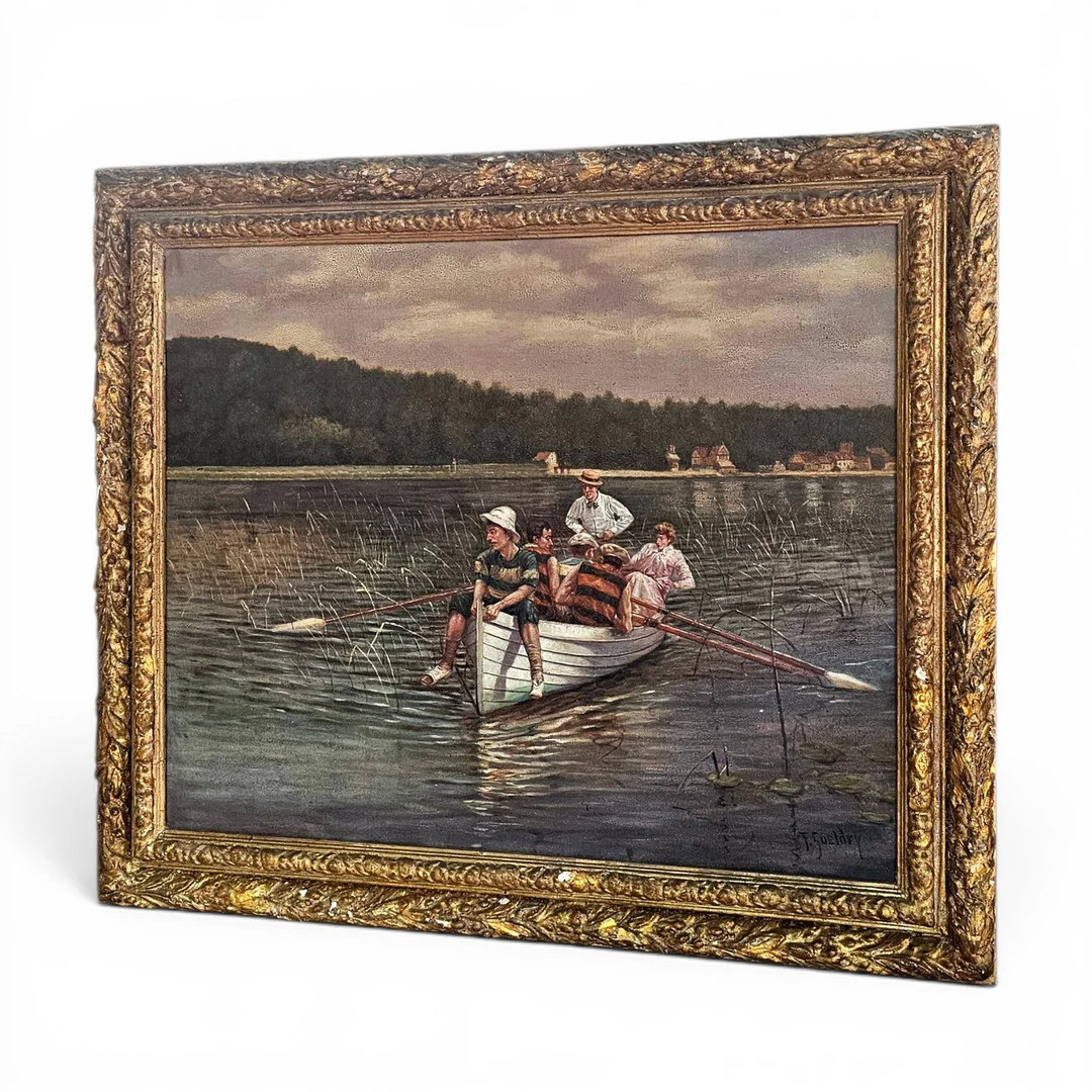 ESCUELA EUROPEA. FIRMADO F. GUELDRY. Paseo en barca. Óleo sobre lienzo. — Paintings — Arce Auctions