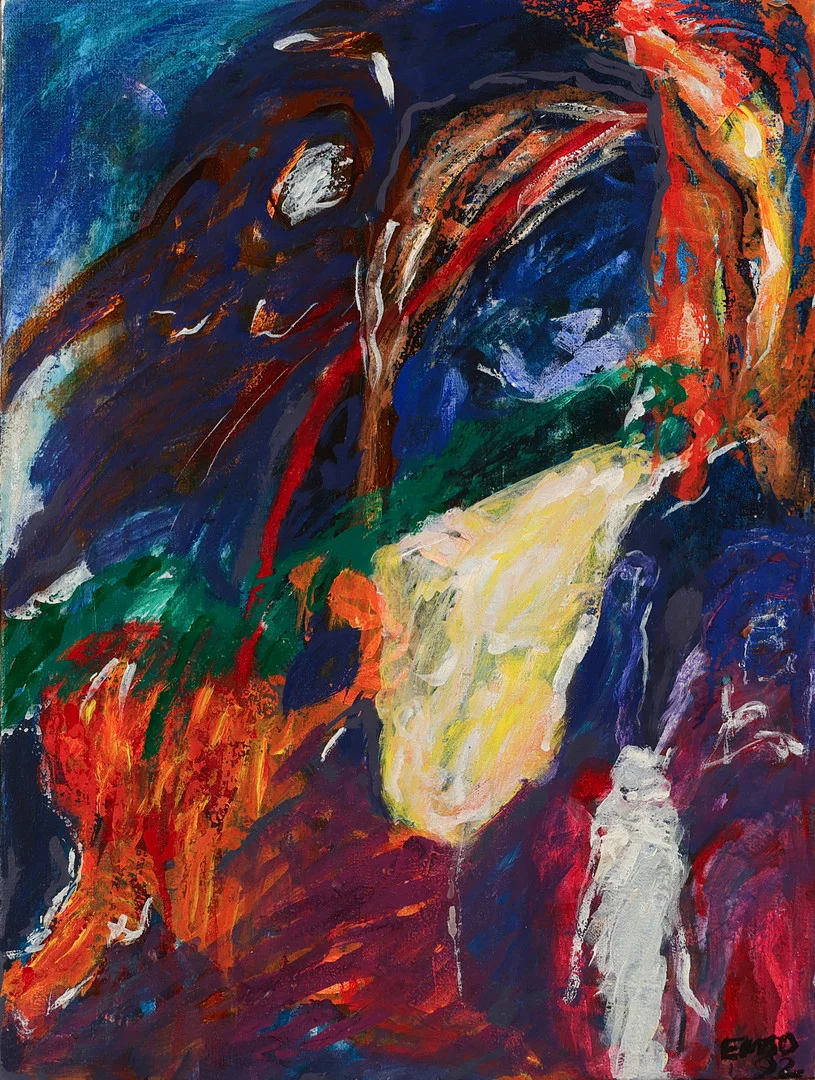 UBEKENDT KUNSTNER 20 ÅRH. Abstrakt komposition, olie på lærred, signeret og dateret 1992. — Paintings — Palsgaard Kunstauktioner