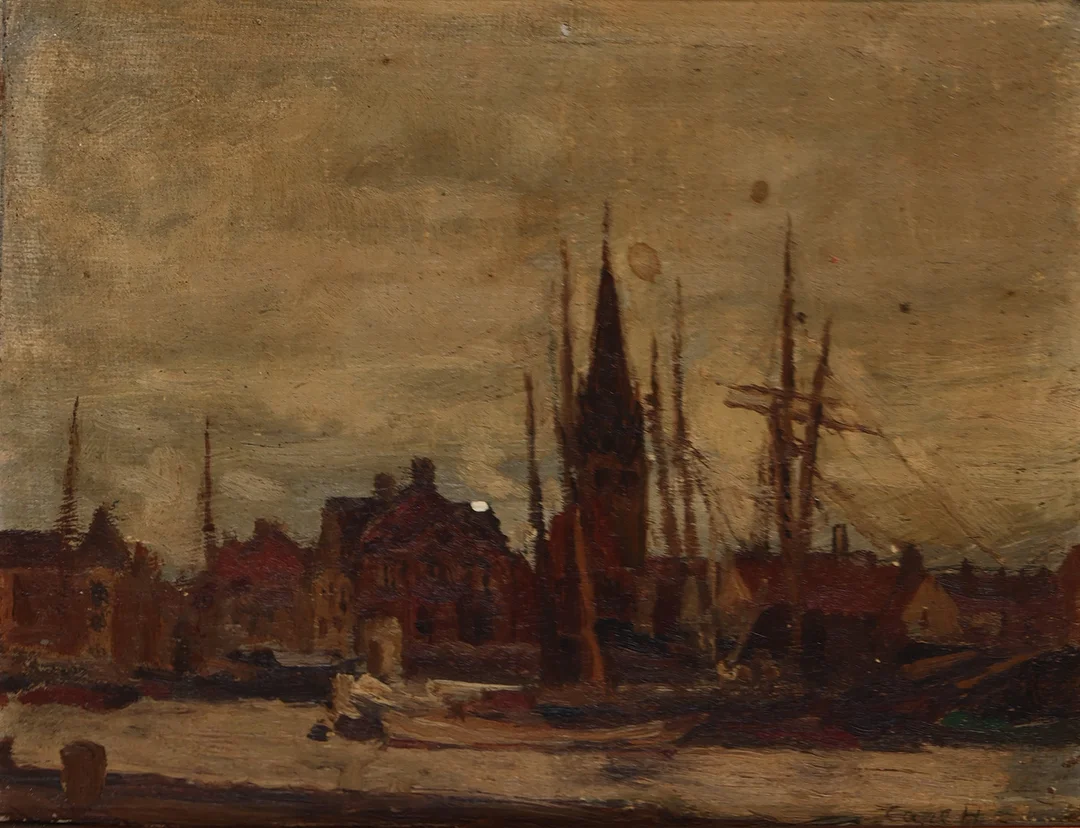 CARL HANSEN (1870-1939). Motiv fra havnen i Helsingør, olie på plade, signeret og dateret 1919. — Paintings — Palsgaard Kunstauktioner