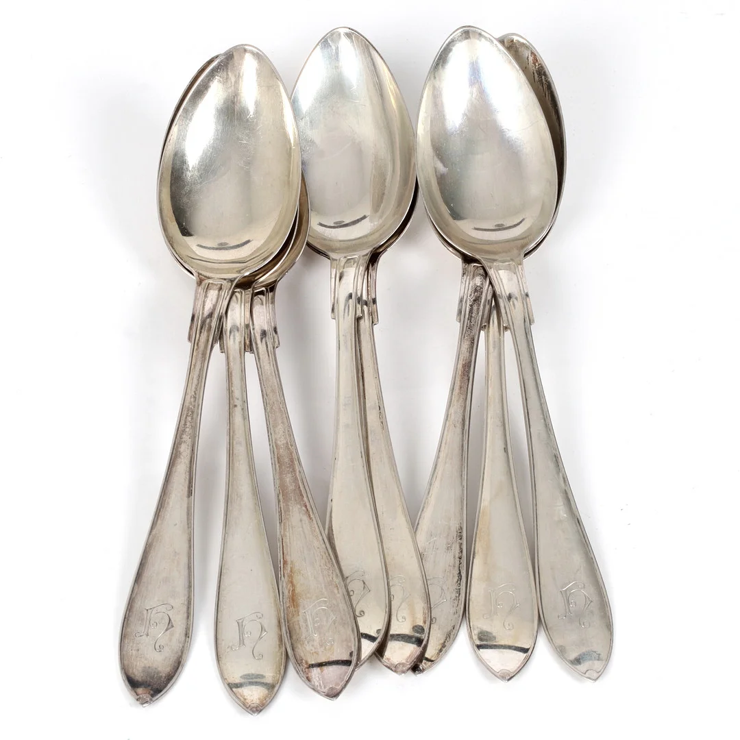 SKEDAR, 8 st. silver, modell "Svensk spets", GAB, Stockholm. 1922. — Silver — Stadsauktion Sundsvall