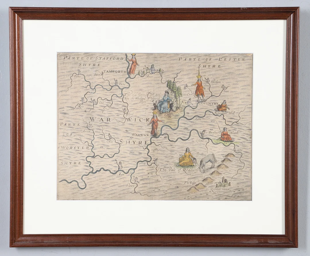 MICHAEL DRAYTON. Allegorical Map of Warwick Shyre, c. 1612 or later. — Maps — Lawrences Auctioneers