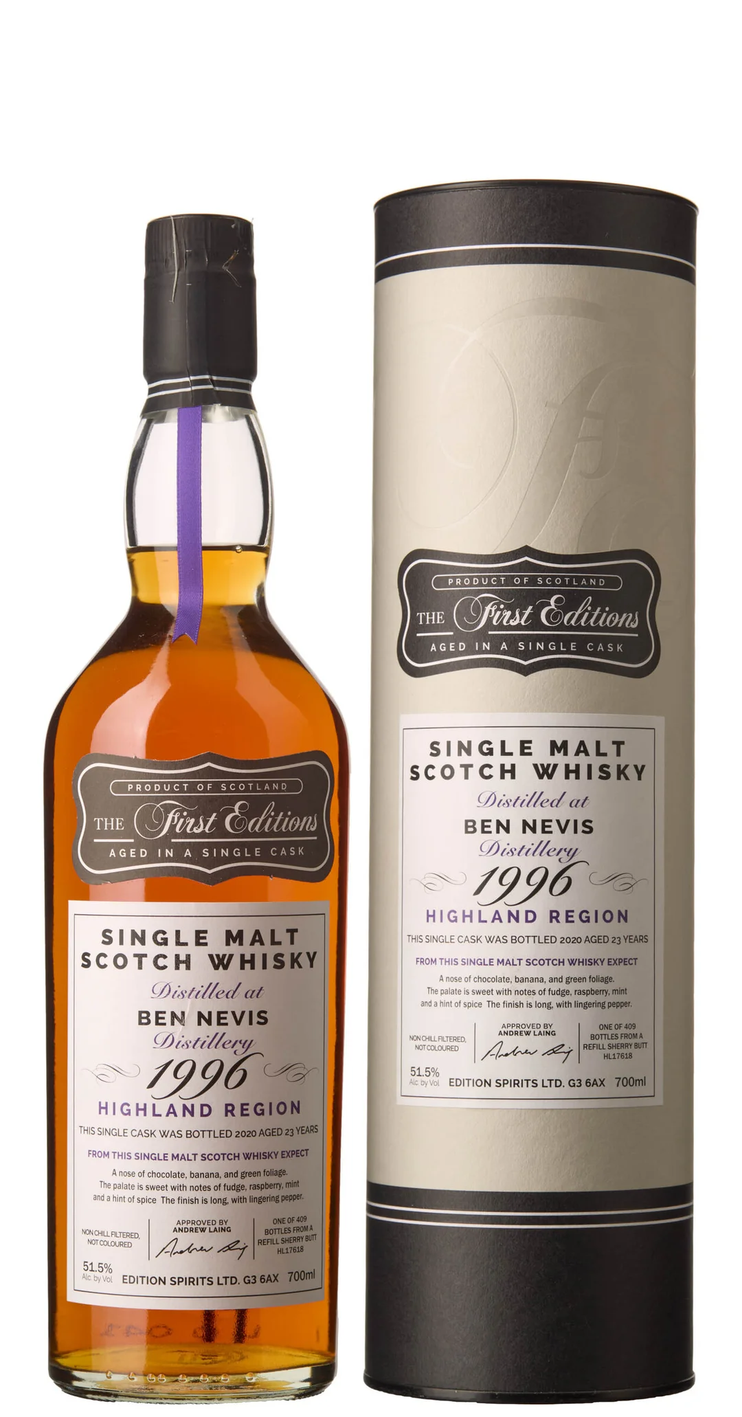 1 x Ben Nevis Single Malt Scotch Whisky Edition Spirits 1996 Bottled 2020 Aged 23 Years (OCB) — 1 x Ben Nevis Single Malt Scotch Whisky Edition Spirits 1996 Bottled 2020 Aged 23 Years (OCB) — Vin/Brennevin — Blomqvist