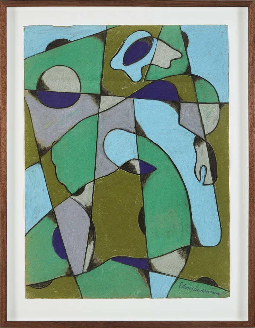 EDVARD ANDERSSON. Komposition i grönt och blått. — Drawings — Stockholms Auktionsverk Magasin 5