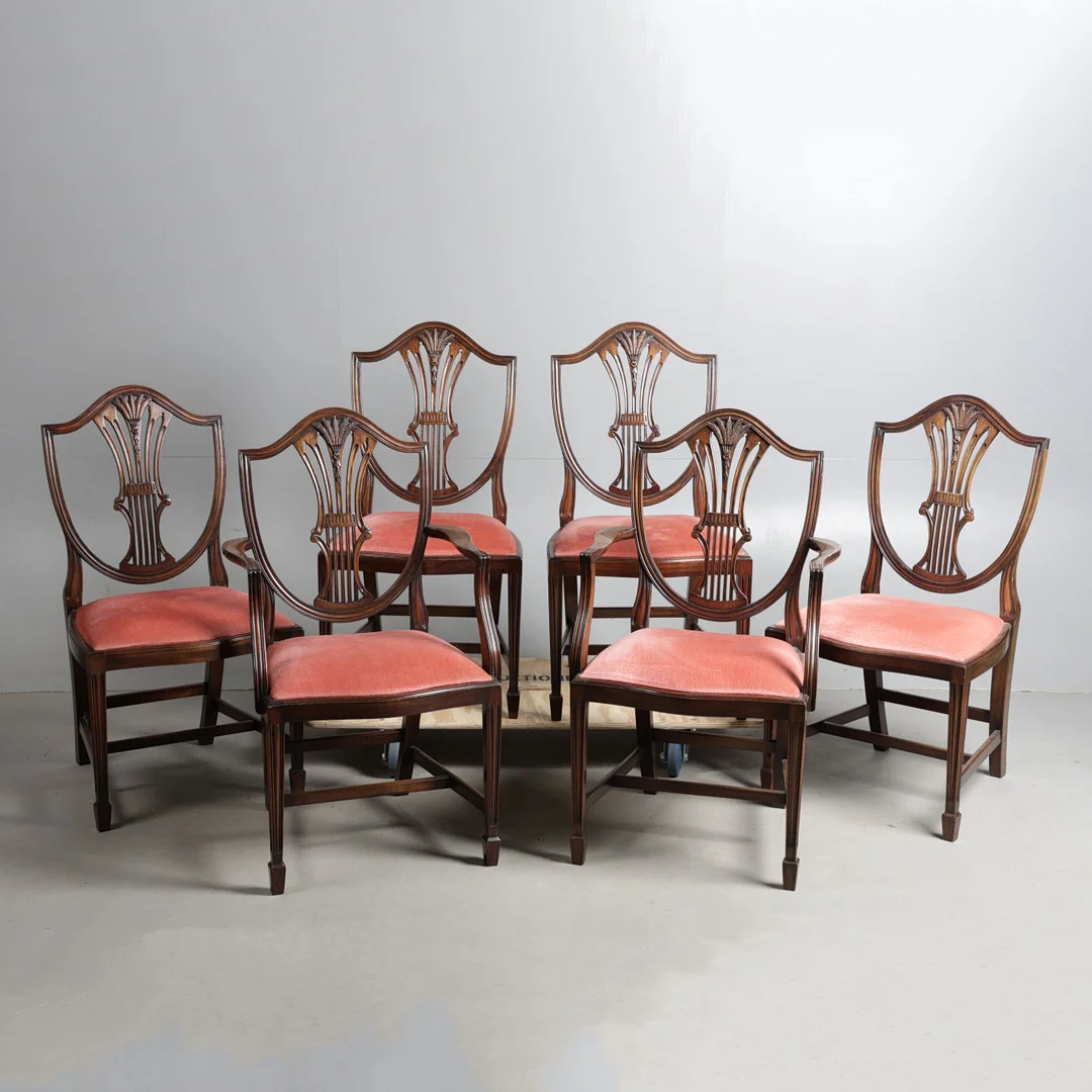 A SET OF SIX HEPPLEWHITE STYLE DINING CHAIRS (6). — Armchairs & Chairs — Bishop & Miller