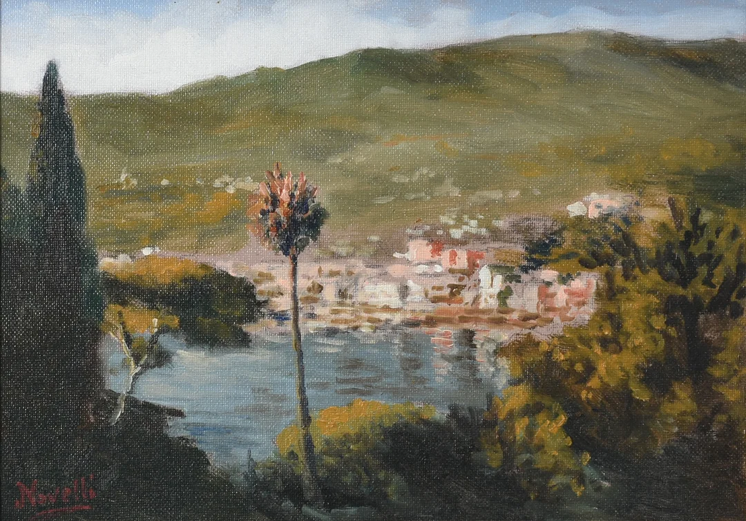 ROMANO NOVELLI. Landskabsmaleri i olie på lærred. Italien 19. århundrede. — Paintings — Sørensen Auktioner