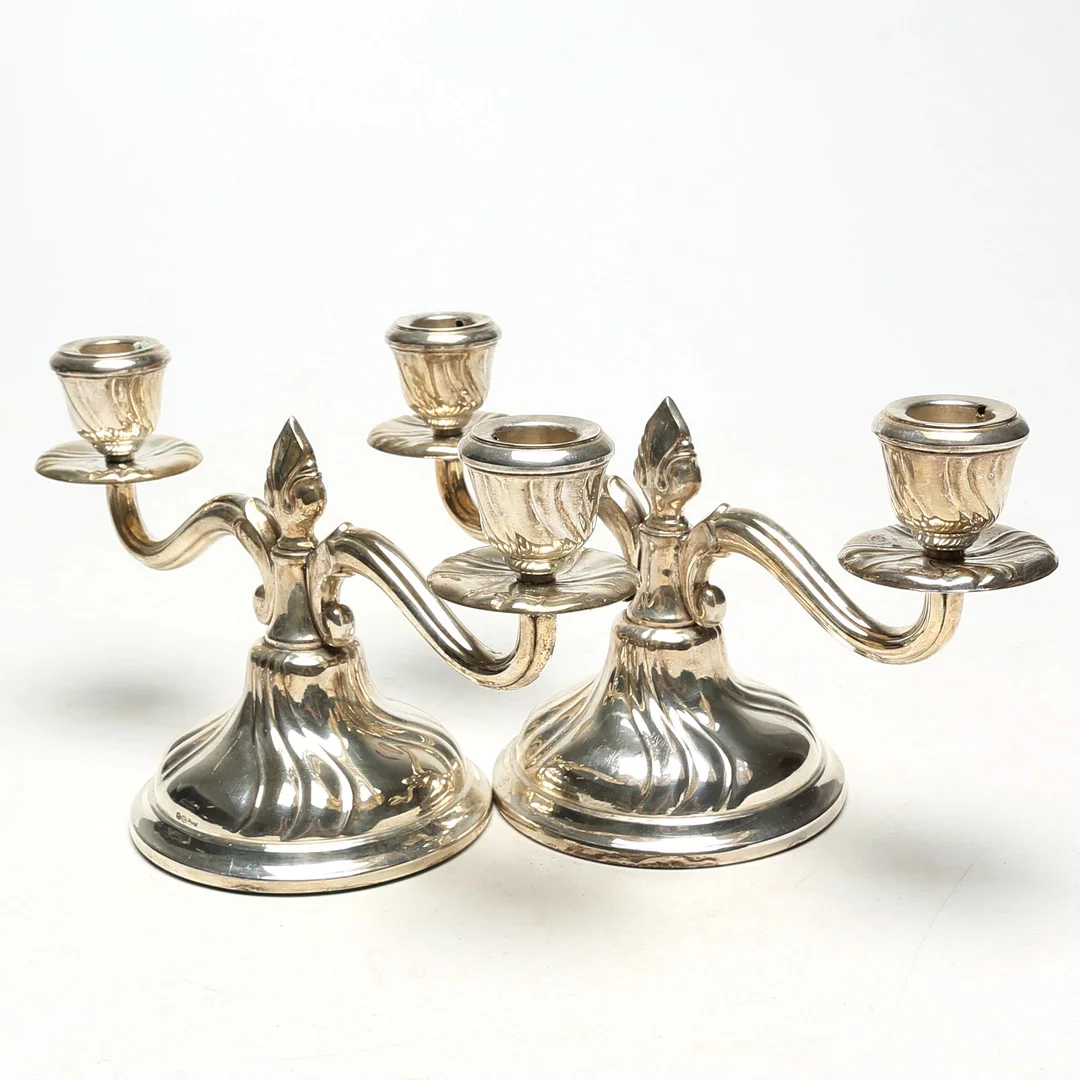 KANDELABRAR, 1 par nysilver. — Silver plated — Kalmar Auktionsverk