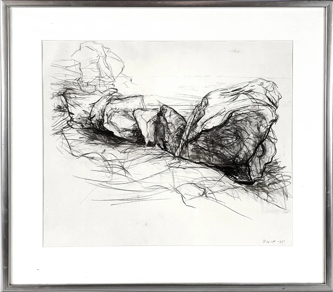 OIDENTIFIERAD KONSTNÄR. Teckning, signerad & daterad CW-F -85. — Drawings — Roslagens Auktionsverk