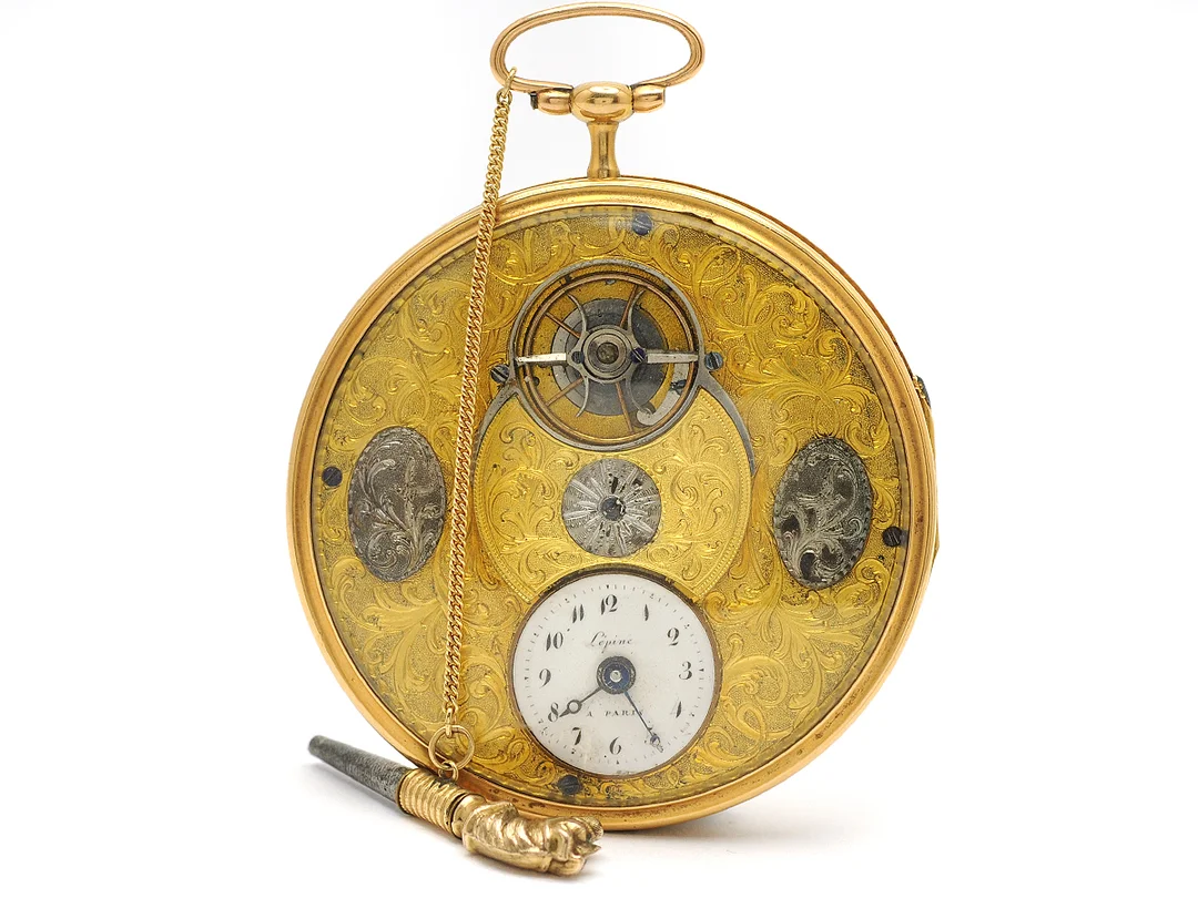 LEPINE, Paris, fickur, 59 mm, Boett nr. 792, 18K guld, cylindergång, skadad urtavla, defekt, glas löst, nyckel, ca 1820. — Klockor/Fickur — Kaplans