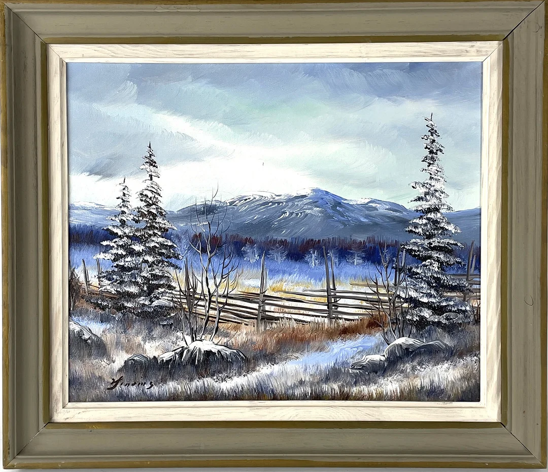 OIDENTIFIERAD KONSTNÄR. Vinterlandskap, olja på duk, signerad Henning. — Paintings — Roslagens Auktionsverk