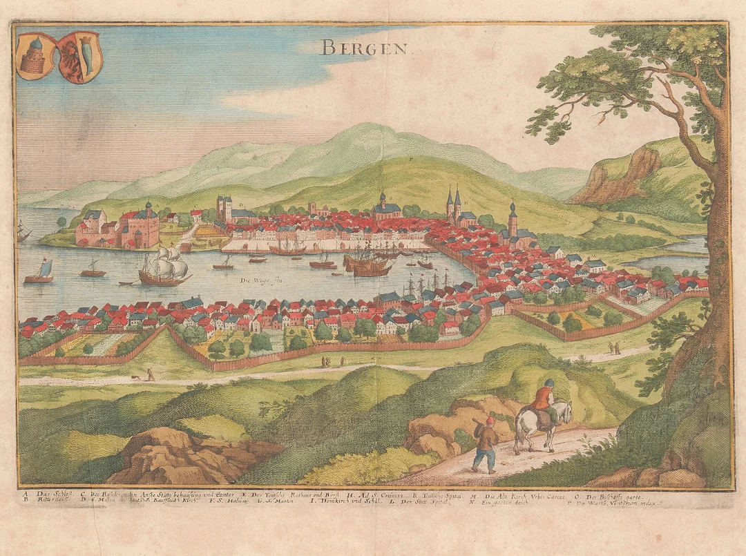Merian, Matthäus — "Bergen" Frankfurt am Main 1640 — Gjenstand/Kart, prospekter, brev, eldre foto — Blomqvist