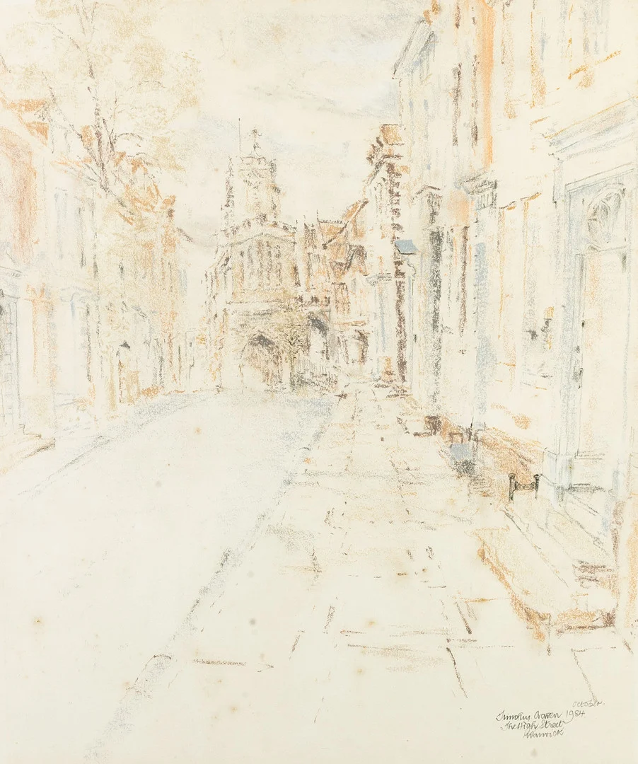 TIMOTHY CRAVEN (BRITISH 20TH CENTURY), THE HIGH STREET, WARWICK, PASTEL ON PAPER, OCTOBER 1984. — Drawings — Griffin’s Auctioneers