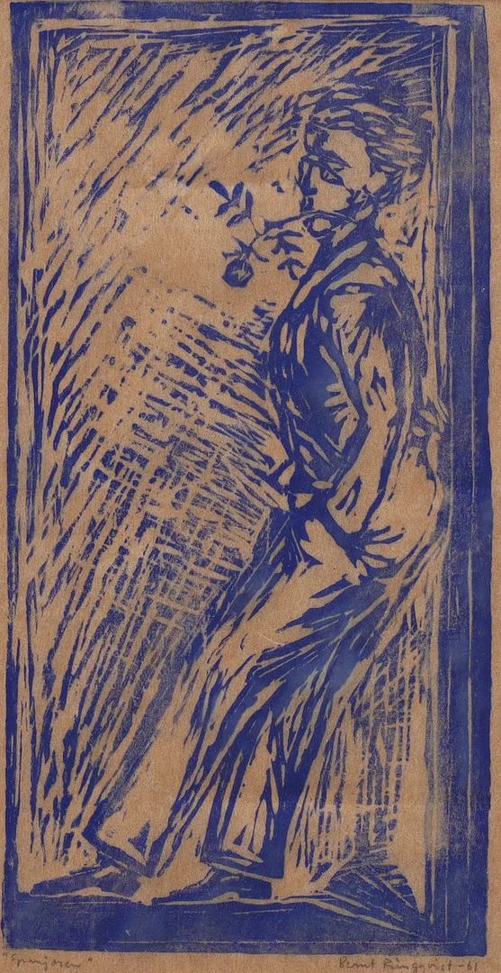 BERNT RINGQVIST. träsnitt, "Spanjoren", signerad, daterad -61. — Engravings & Prints — Auktionsmagasinet Vänersborg