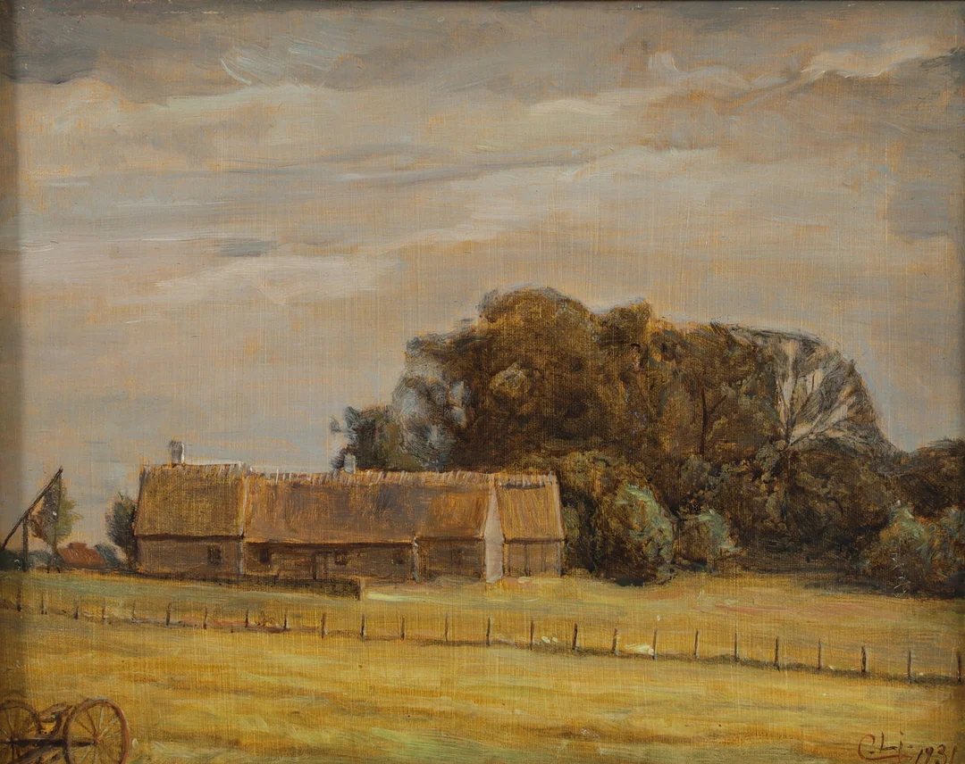CARL LJUNGBERG. Skånsk lantgård. Olja på pannå, signerad och daterad 1931. — Paintings — Växjö Auktionskammare