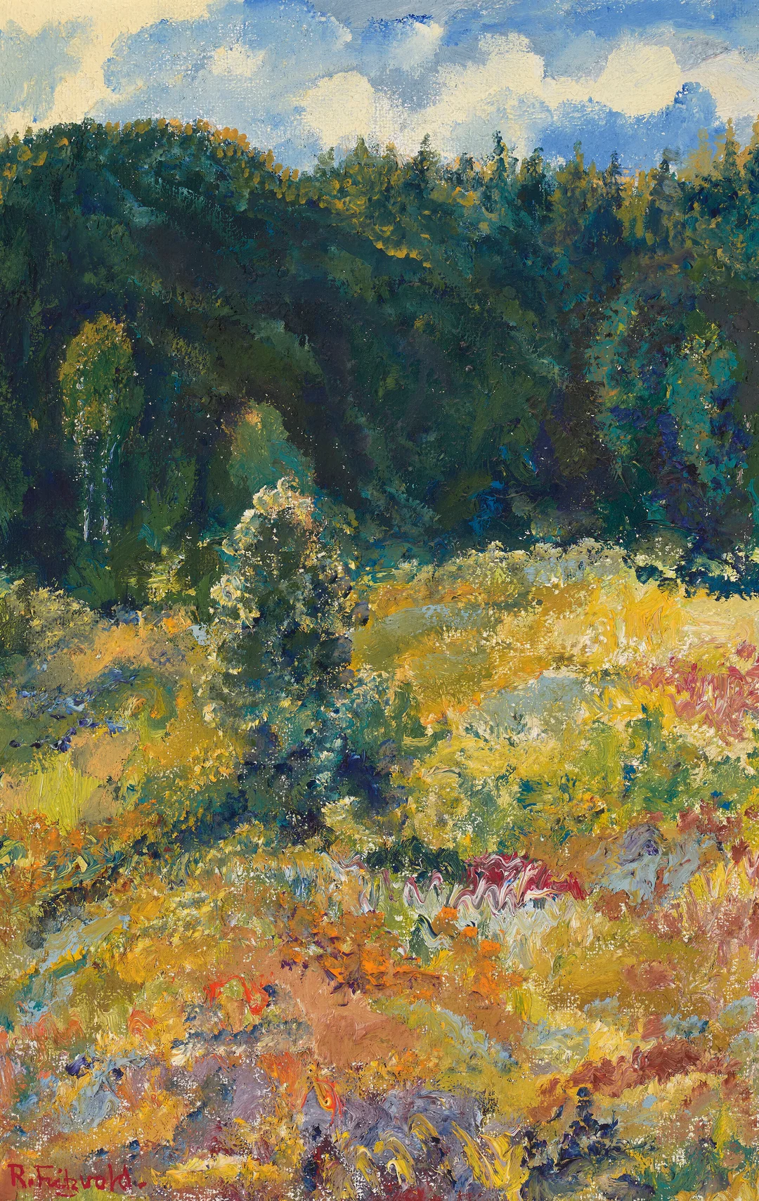 Fritzvold, Reidar — "Sommernatt. Husemyra" 1977 — Kunst/Maleri — Blomqvist
