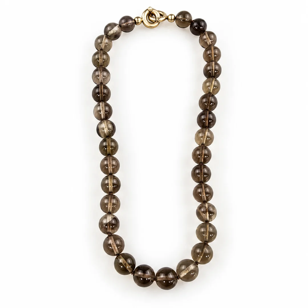 RAUCHQUARZKETTE, Ringschließe aus mattiertem Silber. — Necklace — Auktionshaus Blank