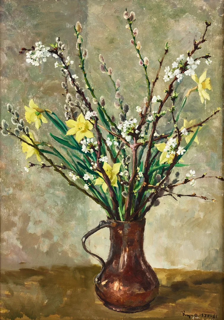 RYNO FRIEBERG. Blomsterprakt i kopparkanna. — Paintings — Stockholms Auktionsverk Magasin 5
