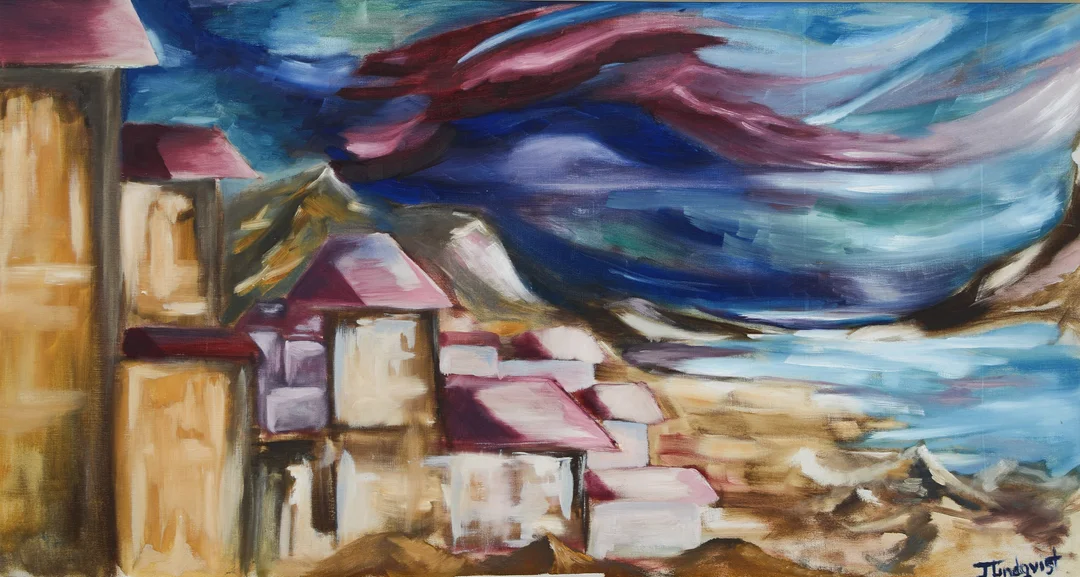 OIDENTIFIERAD KONSTNÄR. Abstrakt kustmotiv, olja på duk, signerad T Lindqvist. — Paintings — Formstad Auktioner