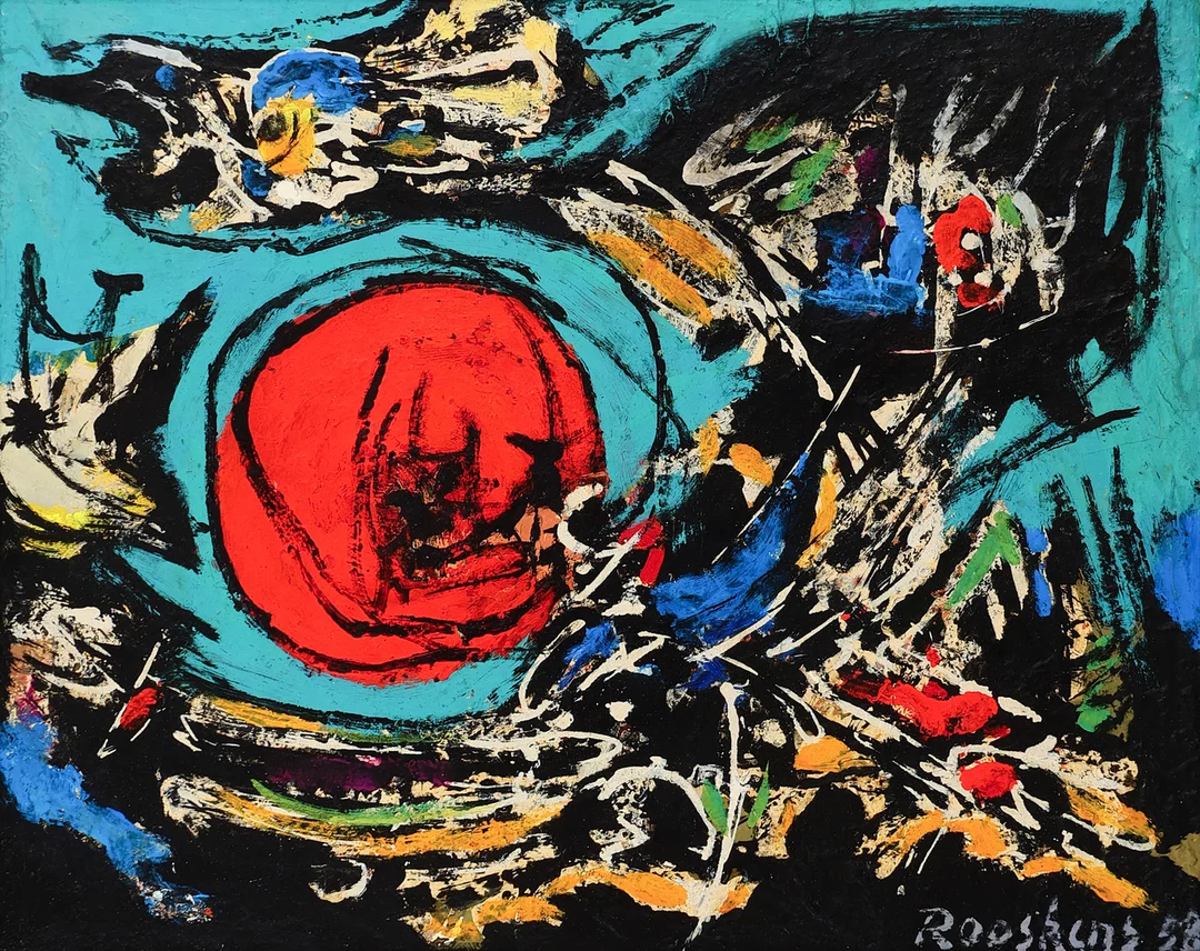 ANTON ROOSKENS (1906-1976). Komposition, olie på plade, signeret og dateret 1958. — Paintings — Palsgaard Kunstauktioner