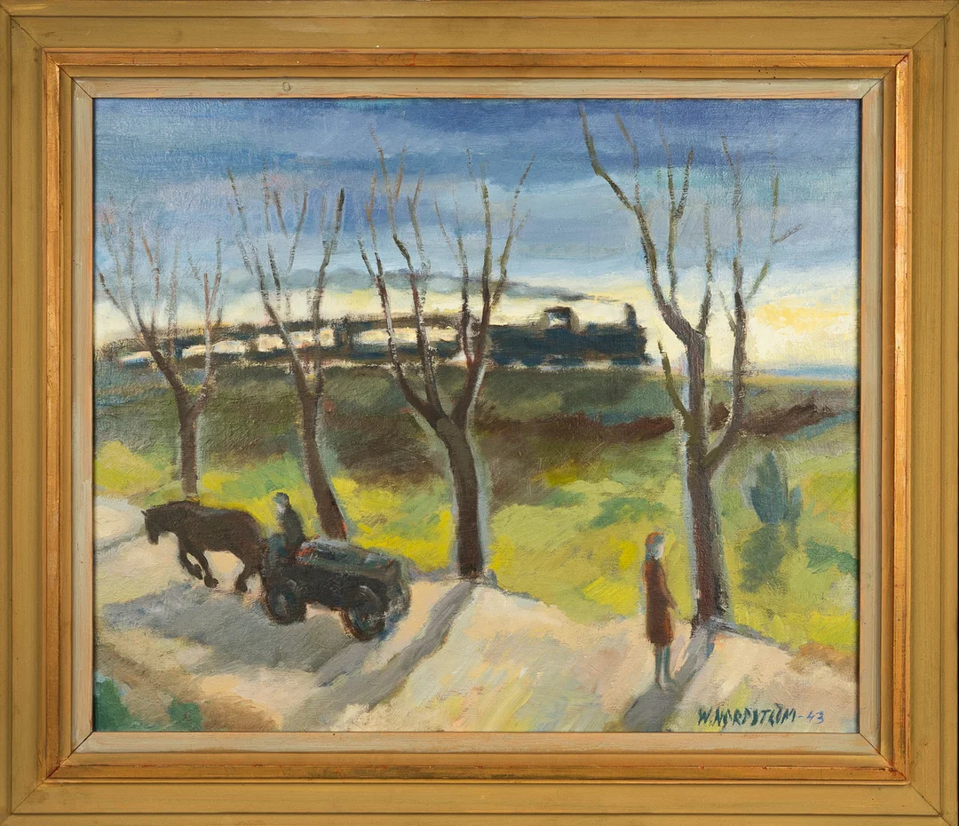 WALFRID NORDSTRÖM. Olja på pannå, signerad, daterad 1943. — Paintings — Norrlands Auktionsverk