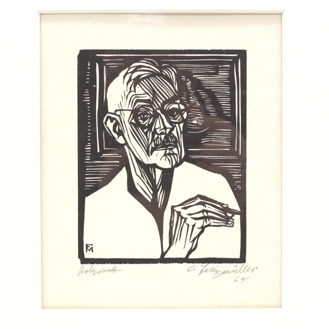 CONRAD FELIXMÜLLER. (1897 DRESDEN - 1977 BERLIN) SELBSTBILDNIS MIT ZEICHNENDER HAND, HOLZSCHNITT AUF BÜTTEN, SIGNIERT, DATIERT 1965. — Paintings — Kunst- und Auktionshaus Kleinhenz