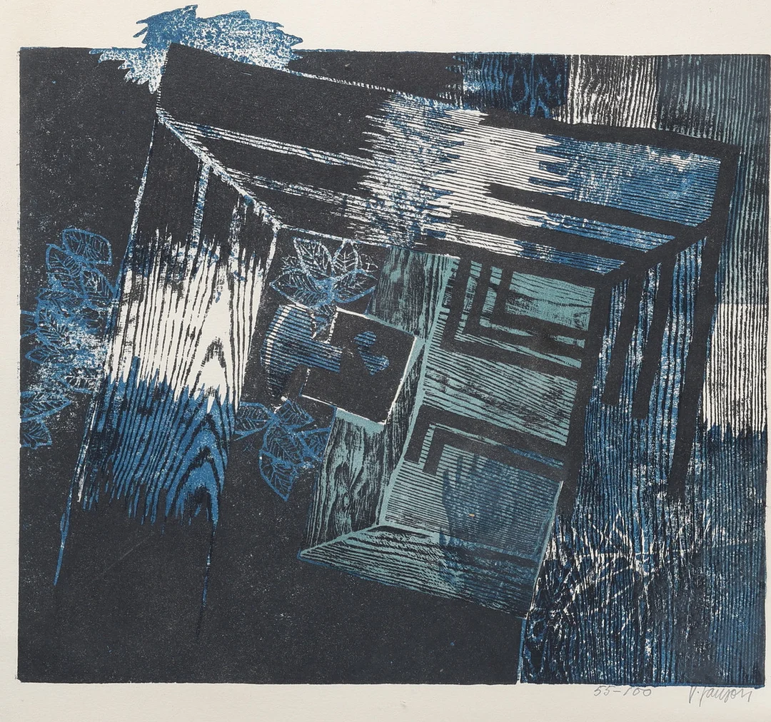 VIDE JANSON. Komposition, färglitografi, signerad, numrerad 55/100. — Engravings & Prints — Gomér & Andersson Jönköping