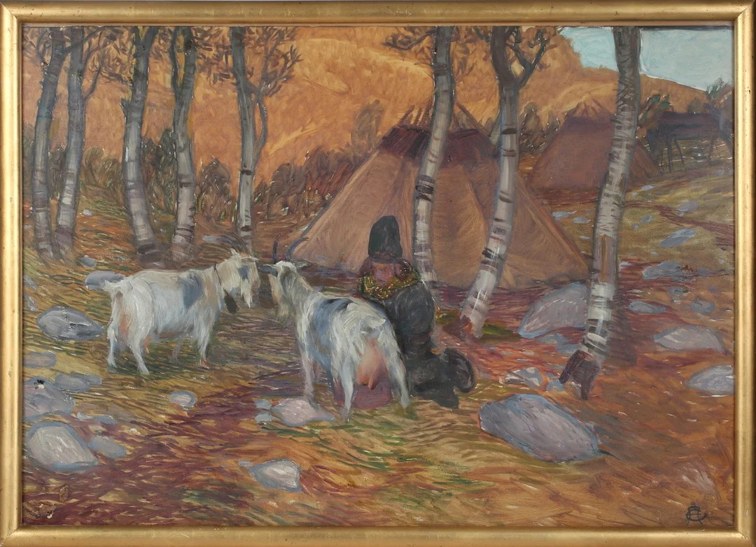 ELIS ÅSLUND. "Fattiglappen", olja på dukpannå, monogramsignerad. — Paintings — Stadsauktion Sundsvall