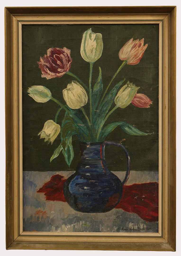 OIDENTIFIERAD KONSTNÄR. Olja på duk, stilleben med blommor i vas, signerad Einar Schoultz, 1920. — Paintings — Limhamns Auktionsbyrå