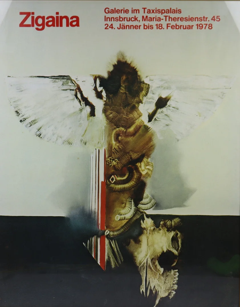 GIUSEPPE ZIGAINA (1924–2015). EFTER. utställningsaffisch, Galerie im Taxispalais, Innsbruck, 1978. — Engravings & Prints — Markus Auktioner