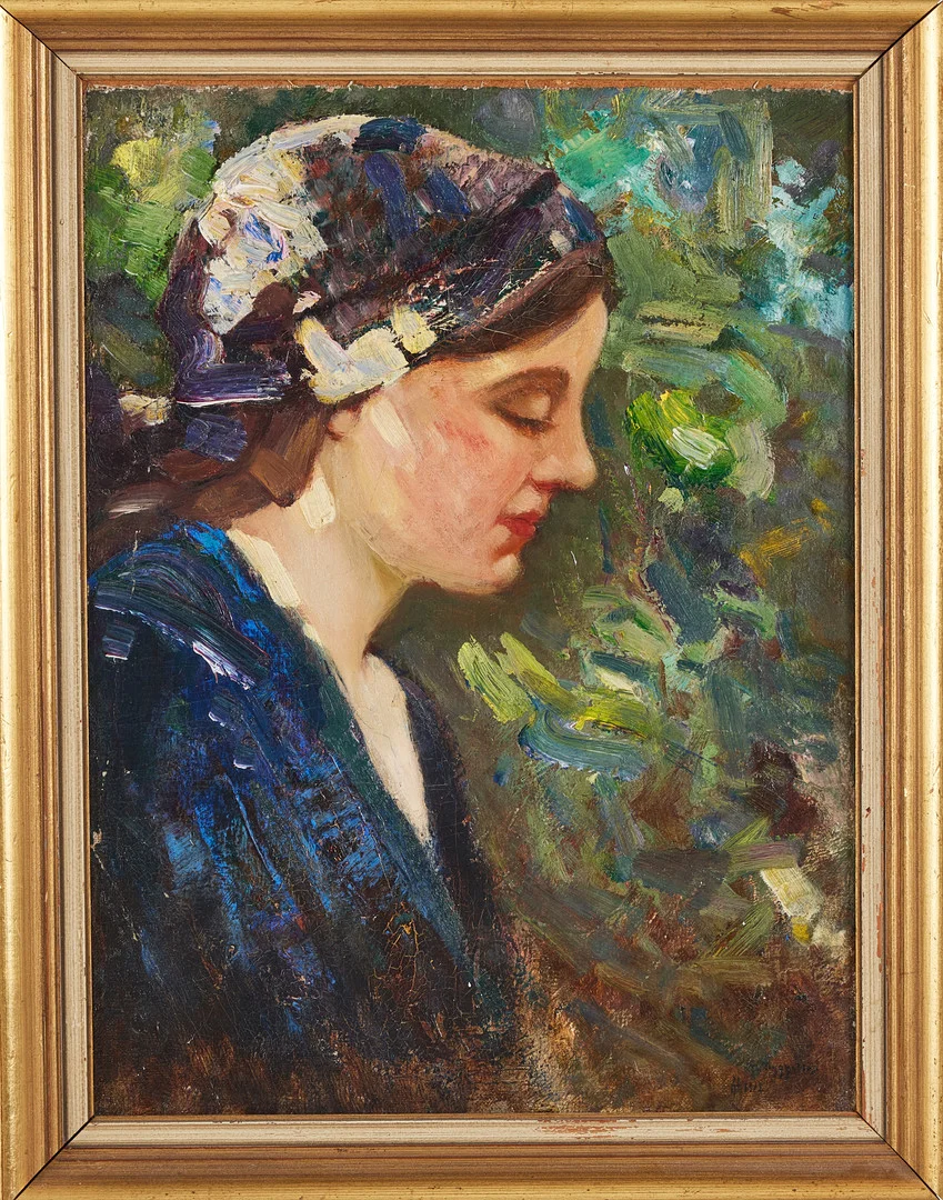 ERIK TRYGGELIN. Porträtt, olja på duk fäst på pannå, signerad och daterad 1912. — Paintings — Stockholms Auktionsverk Magasin 5