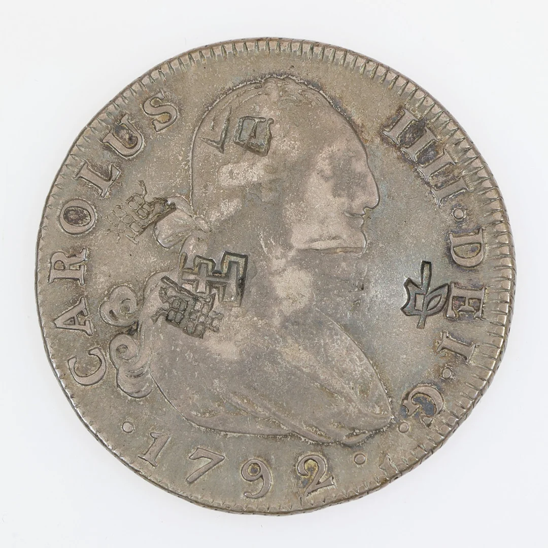 1792 CHARLES IIII SPANISH 4 REALES WITH OVERSTAMPED CHINESE CHOPMARKS. — Coins & Banknotes — Young's Auctions