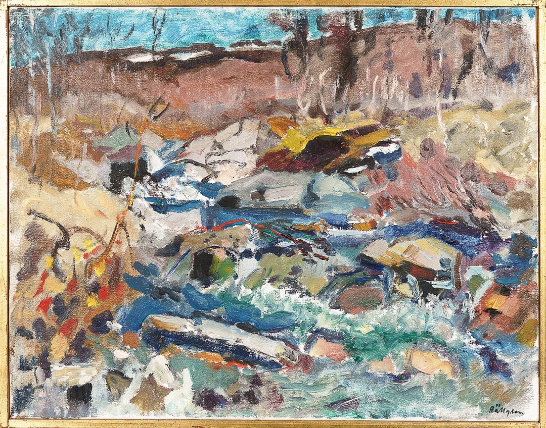 INGVAR HÄLLGREN. Olja på duk "Vårbäck" Signerad 1900-tal. — Paintings — Norrlands Auktionsverk