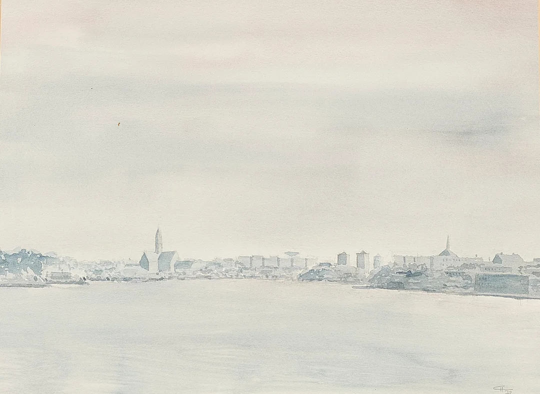 CARL HAMPUS BERGMAN. Akvarell, "Stockholms inlopp i blådager", Monogramsignerad -79. — Paintings — Metropol Auktioner