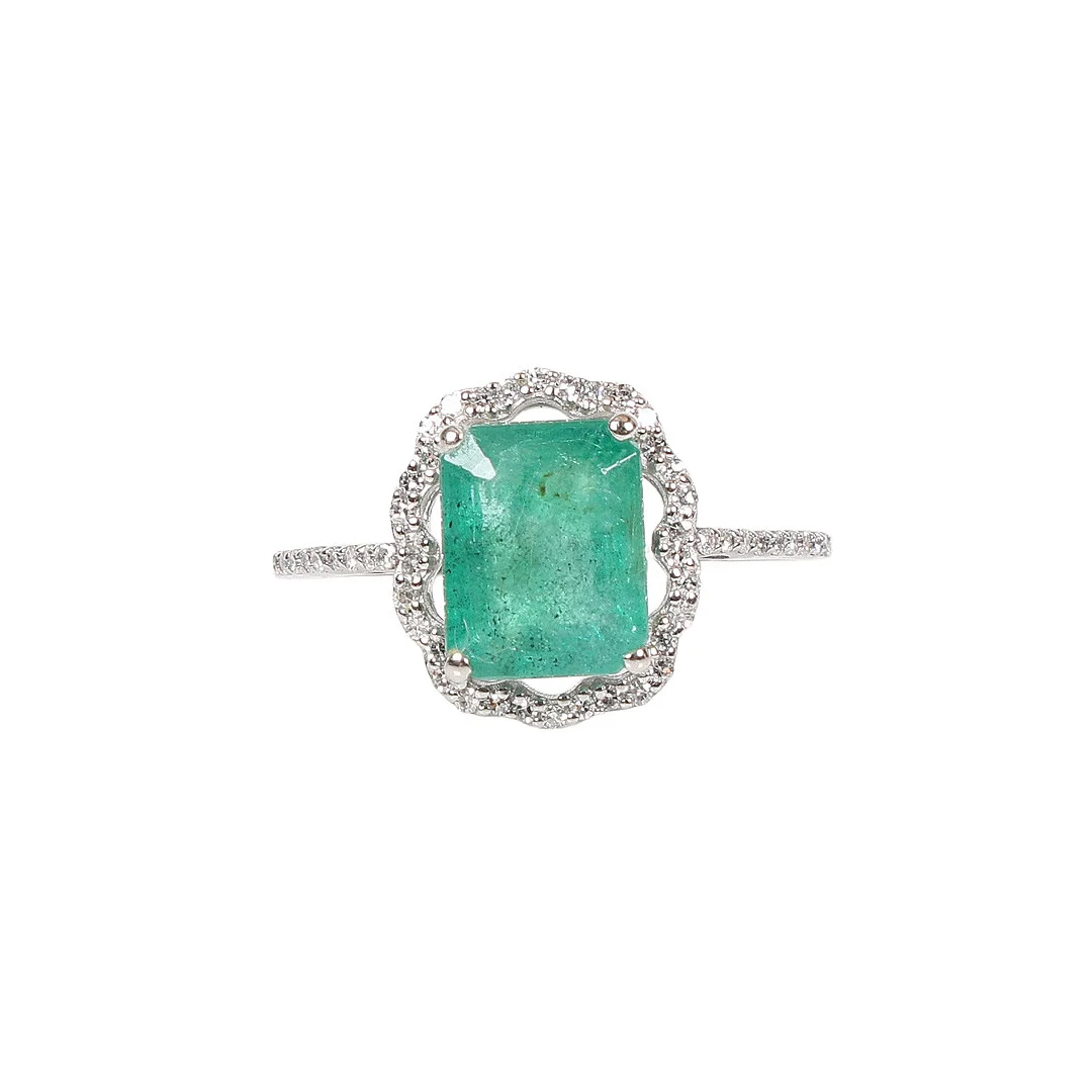 CERTIFICATED ZAMBIAN EMERALD AND DIAMOND CLUSTER RING. — Rings — Bishop & Miller
