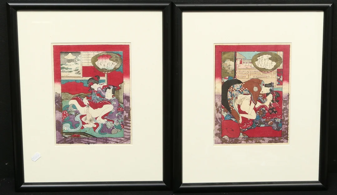 OIDENTIFIERAD KONSTNÄR. Shunga, 2st, kolorerade träsnitt, Japan, sannolikt 1800-tal. — Other — Gomér & Andersson Linköping