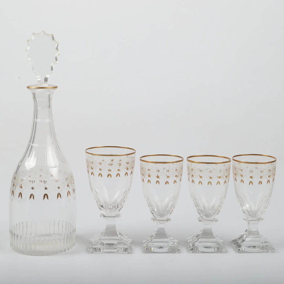 KARAFF SAMT GLAS, 5 delar, "Odelberg junior", Kosta. — Tableware — Helsingborgs Auktionskammare