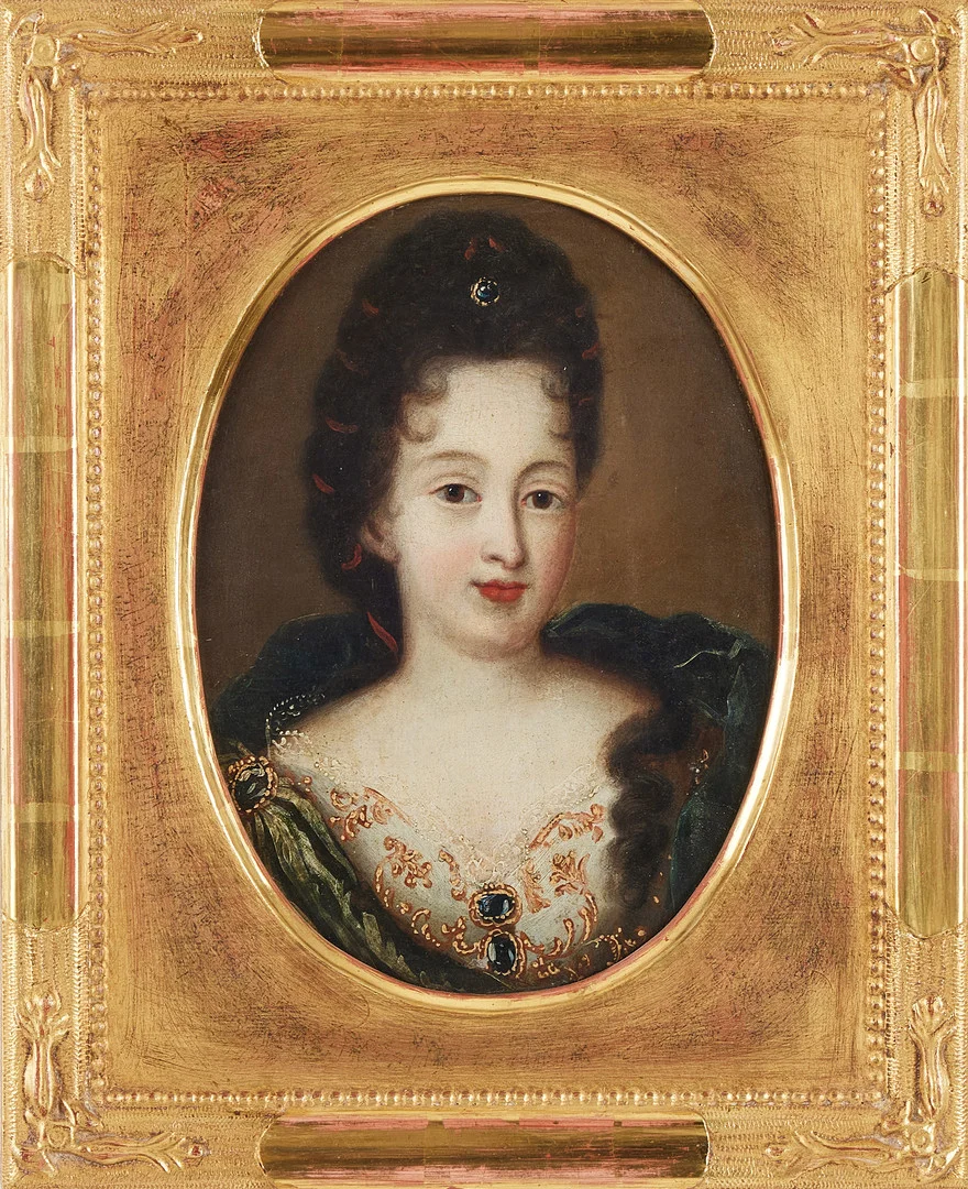 PIERRE MIGNARD (Frankrike 1640-1725). Hans efterföljd, 1700-tal, porträtt av elegant dam, olja på uppfodrad duk. — Paintings — Stockholms Auktionsverk Magasin 5