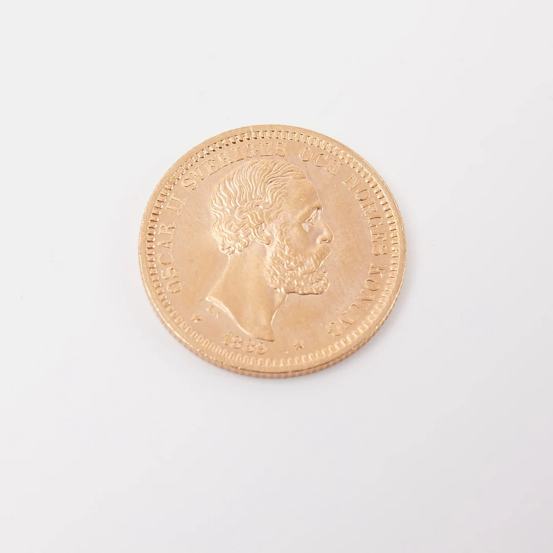 MYNT, 21,6 k guld, Oscar II, 20 kronor, 1889. — Coins & Banknotes — Stockholms Auktionsverk Sickla