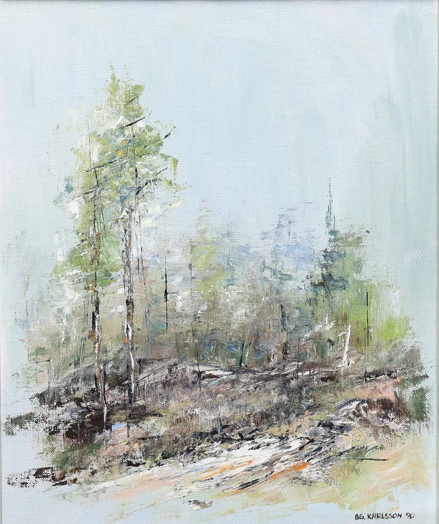 BENGT-GÖRAN KARLSSON. Olja på duk, komposition, signerad, daterad 90. — Paintings — Gomér & Andersson Jönköping