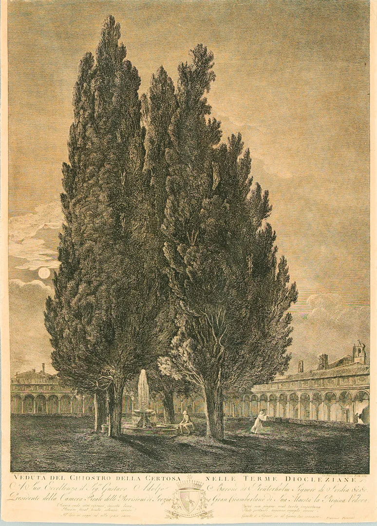 FRANCESCO PIRANESI. "Veduta del Chiostro della certosa nelle terme Diocleaziane". — Engravings & Prints — Uppsala Auktionskammare