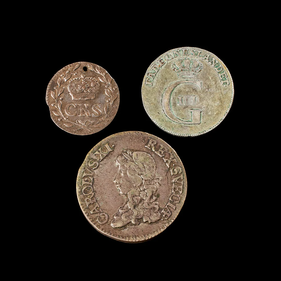 SILVERMYNT, 3 st, svenska, Karl XI 2 mark 1671, 2 öre silvermynt 1717, Gustaf III, 16 öre 1774. — Coins & Banknotes — Stockholms Auktionsverk Sickla