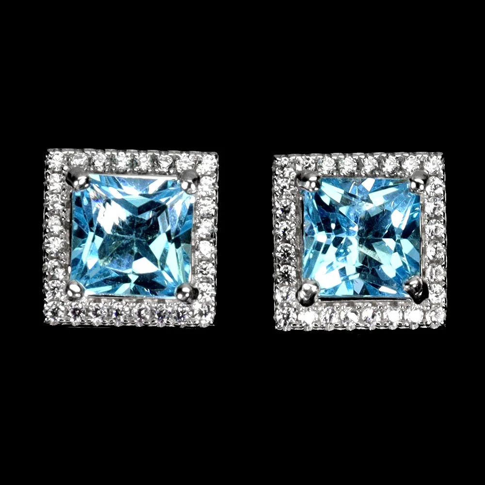 BLUE TOPAZ SILVER EARRINGS. — Earrings — Chalkwell Auctions