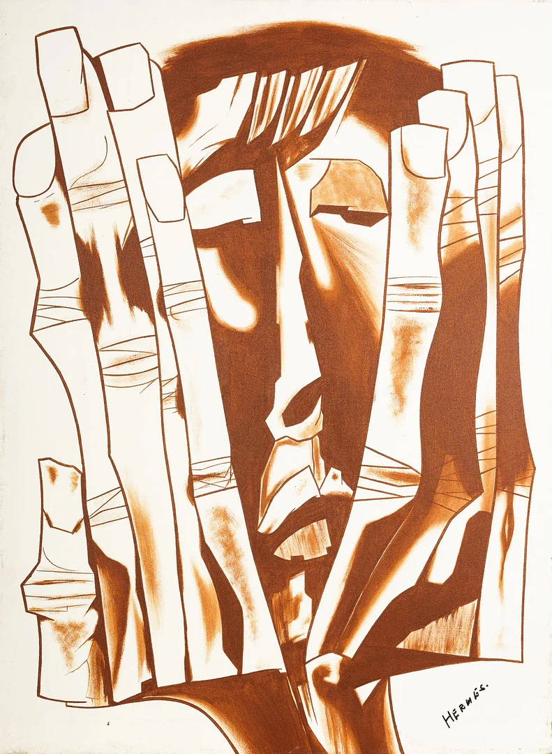 HERMES. Akryl på duk, Figur, Signerad. — Paintings — Norrlands Auktionsverk