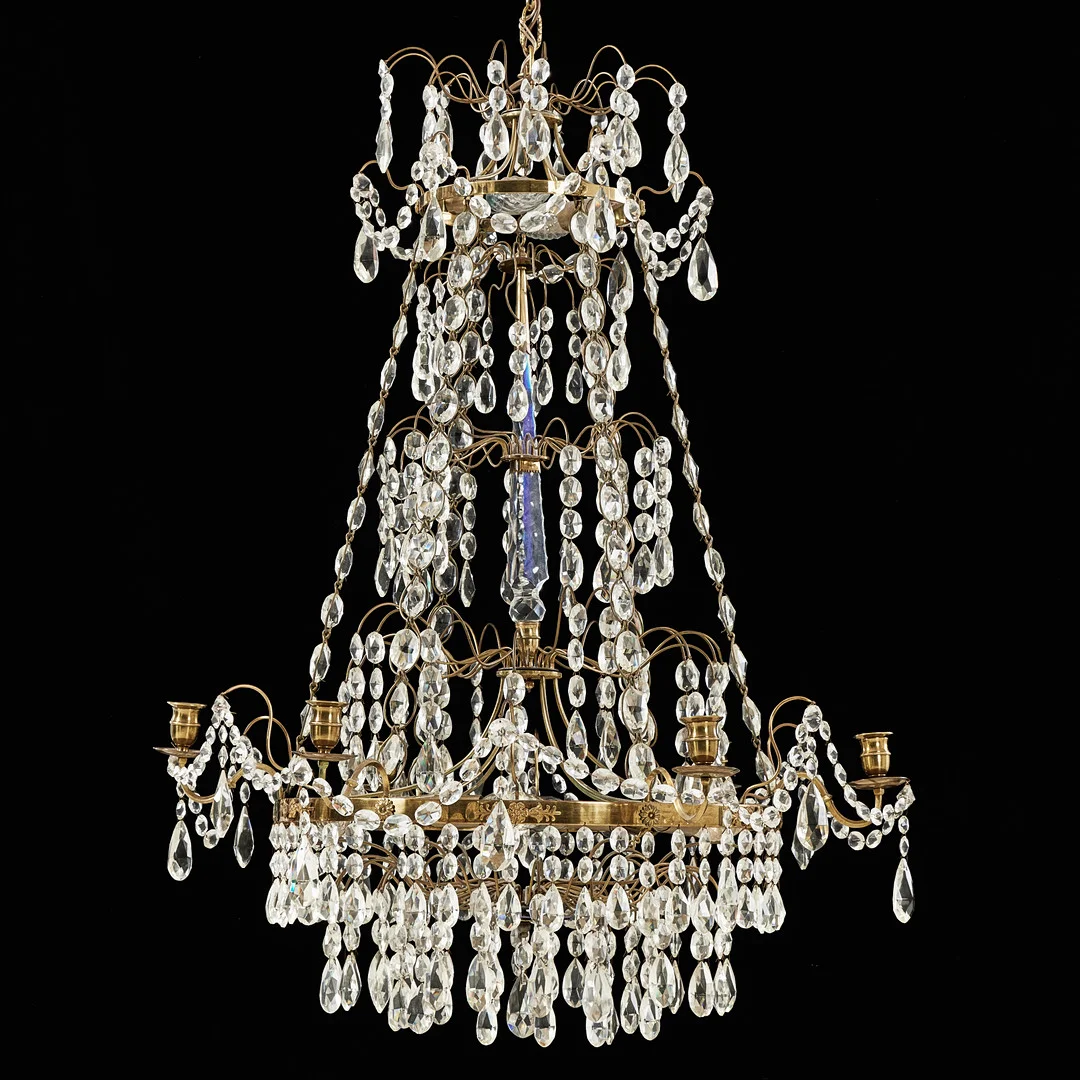 LJUSKRONA, 1900-talets mitt, gustaviansk stil, för 6 ljus, stomme i mässing, elektrifierad. — Chandeliers — Stockholms Auktionsverk Magasin 5