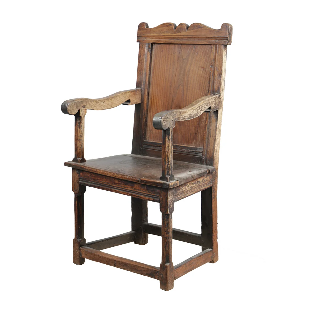 A 17TH CENTURY OAK WAINSCOT OPEN ARMCHAIR. — Armchairs & Chairs — Bishop & Miller