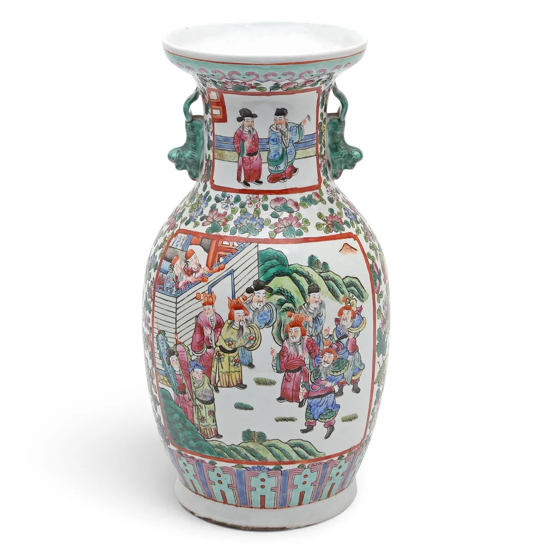 Jarrón chino en porcelana "familia rosa" de Cantón, de la segunda mitad del siglo XX. — Oriental — Balclis