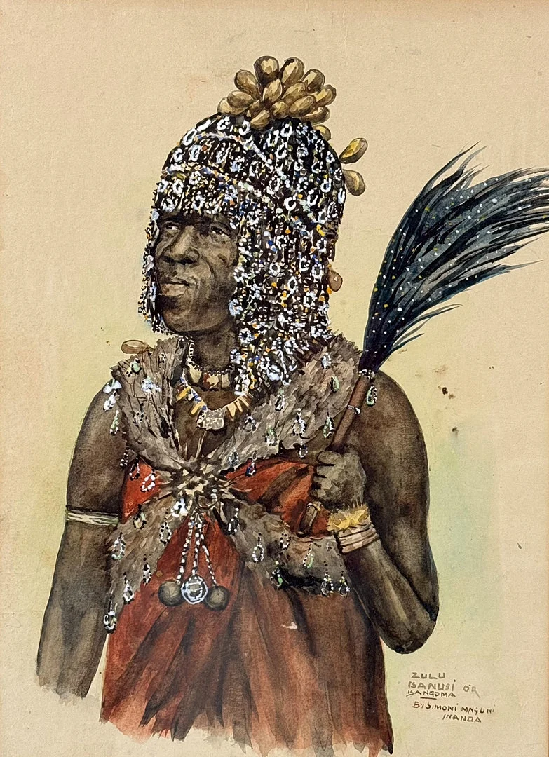 SIMONI MNGUNI. Akvarell . "zulu banusi", signerad. — Paintings — TOKA Auktionshus