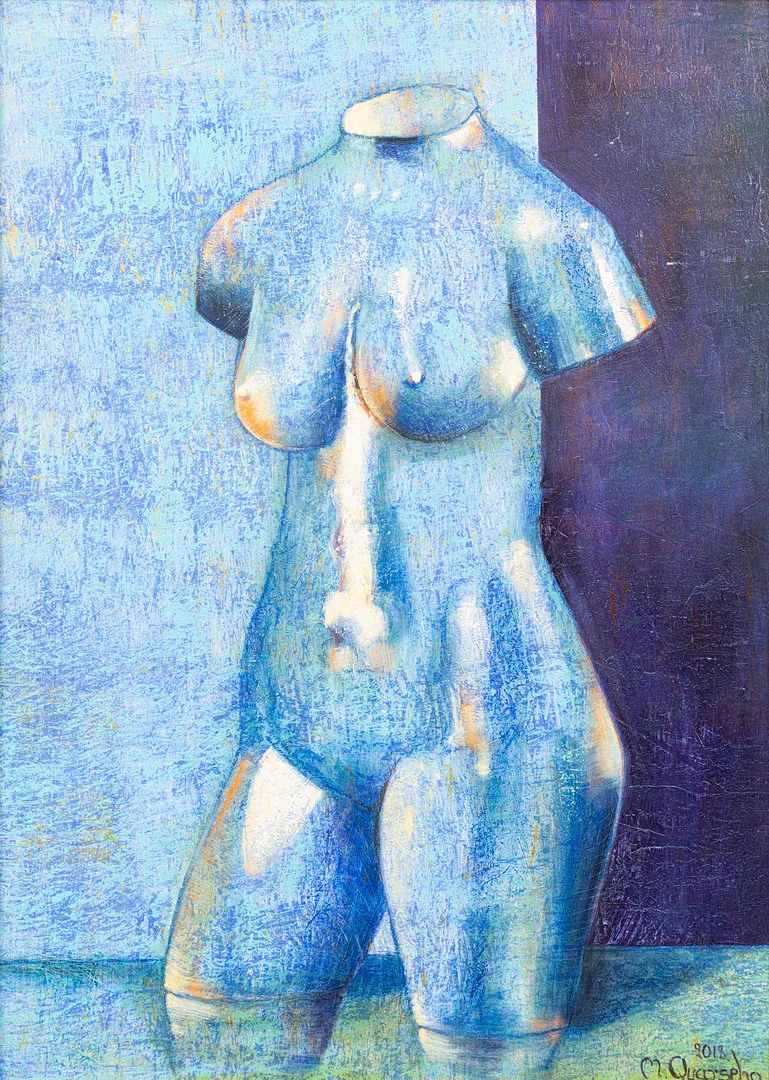 MICHAEL QVARSEBO. "Blå torso", olja på pannå, signerad och daterad. — Paintings — Garpenhus Auktioner