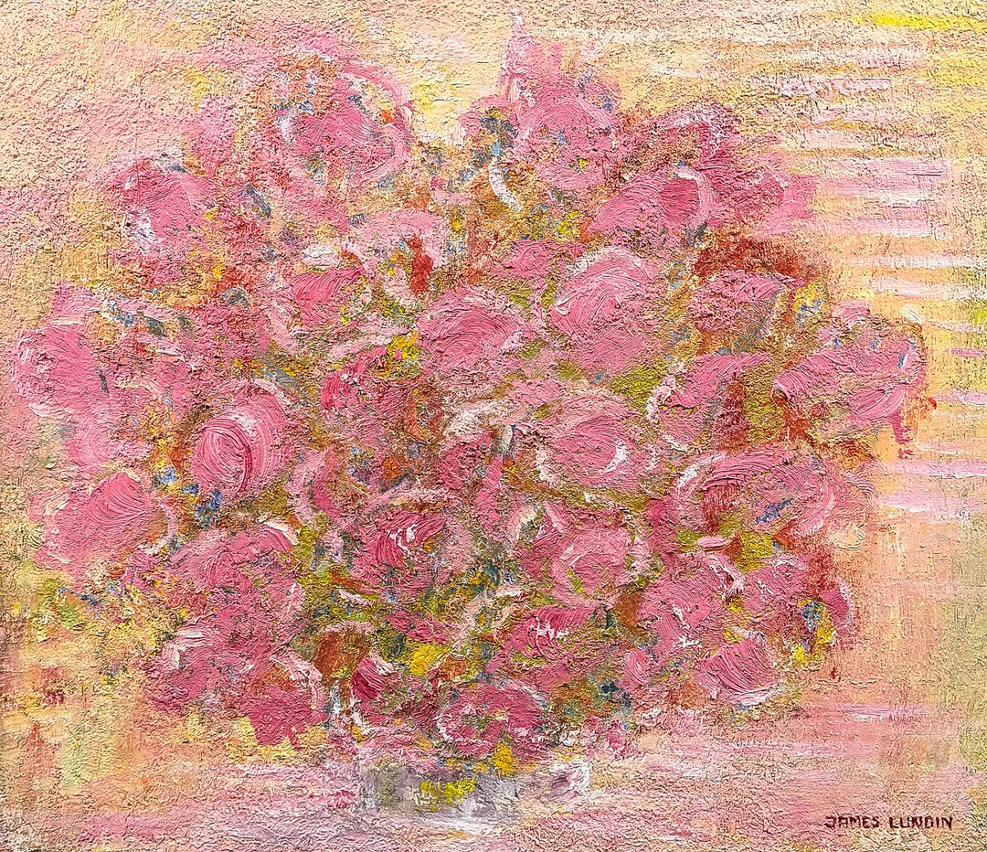 JAMES LUNDIN. OLJA PÅ DUK, "Rosa blommor", signerad. — Paintings — Auktionshuset STO Bohuslän