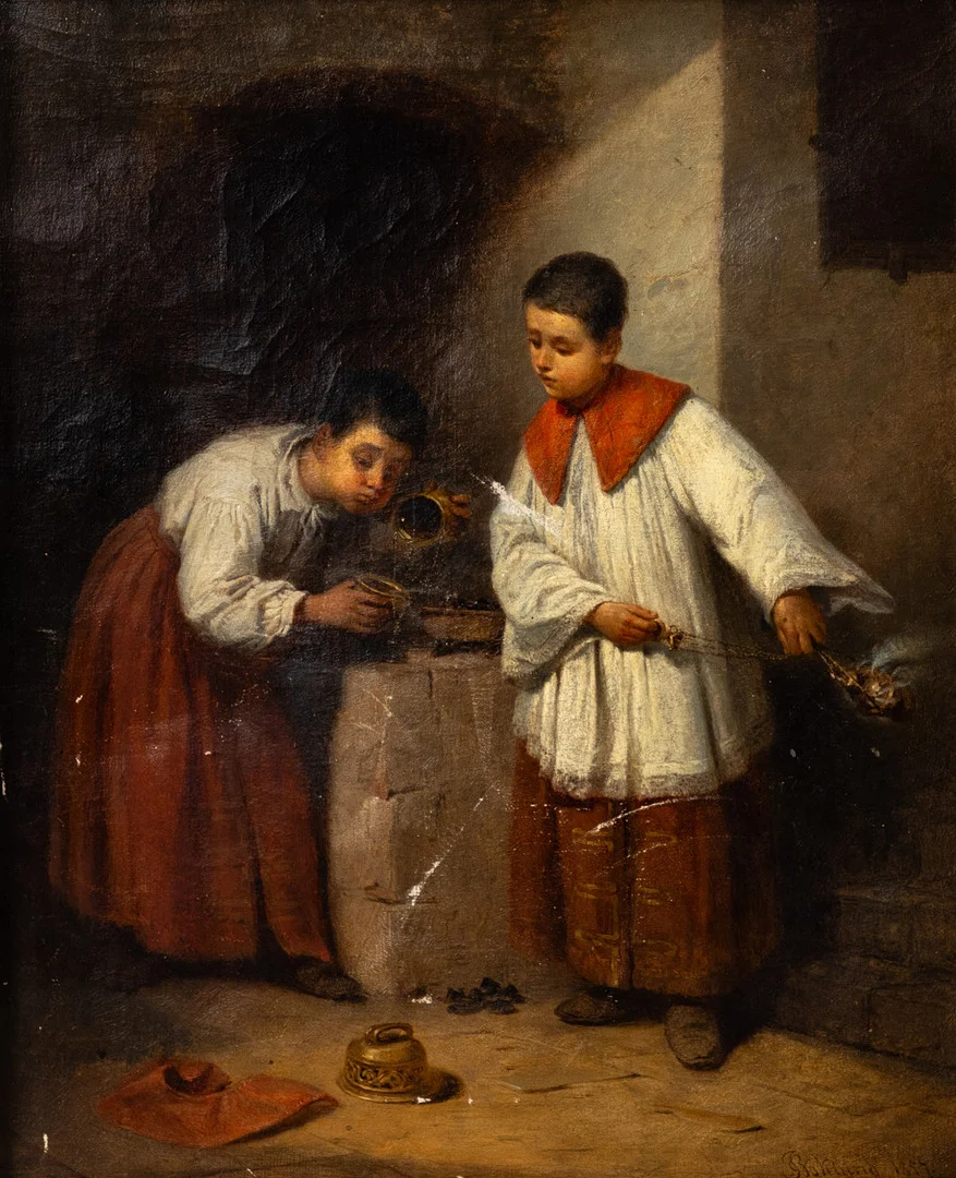 JOHANN CHRISTOFFER BOKLUND (1817-1880). Interieur mit zwei Meßdienern. — Paintings — Stockholms Auktionsverk Hamburg