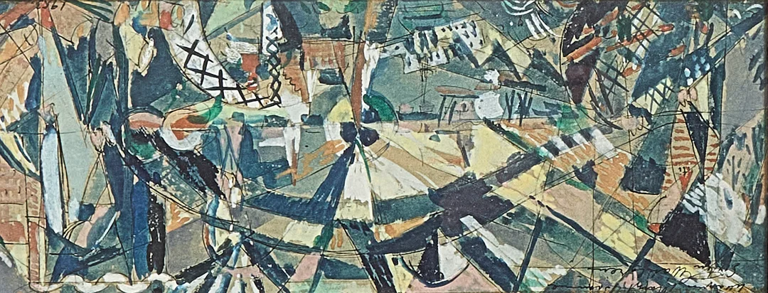 SIXTEN WAHLGREN. Blandteknik, signerad, daterad - 53, med dedikation, abstrakt komposition. — Paintings — Metropol Auktioner